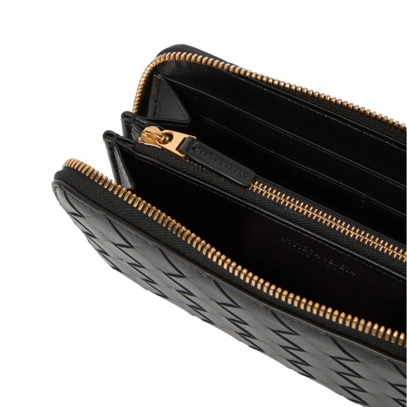 【BOTTEGA VENETA 寶緹嘉】Intrecciato Zip Around 經典編織 羊皮 拉鍊 皮夾 卡夾 長夾 黑色-1