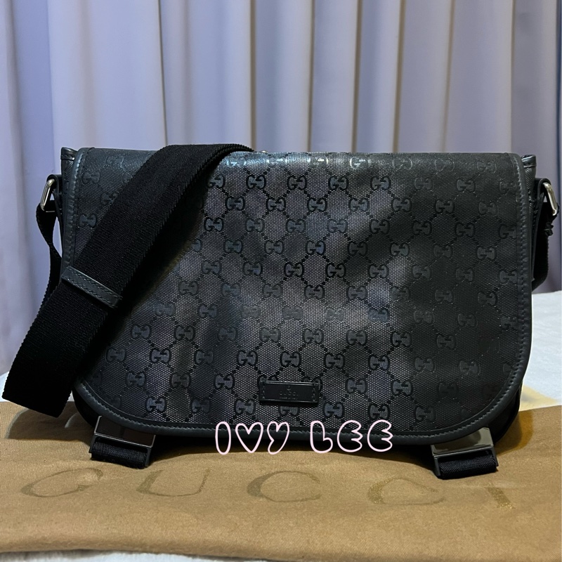 Gucci PVC防水 斜背包 側背包 郵差包 經典黑 201732（售出）  二手精品-0