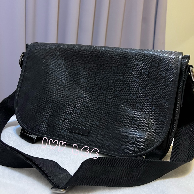 Gucci PVC防水 斜背包 側背包 郵差包 經典黑 201732（售出）  二手精品-12