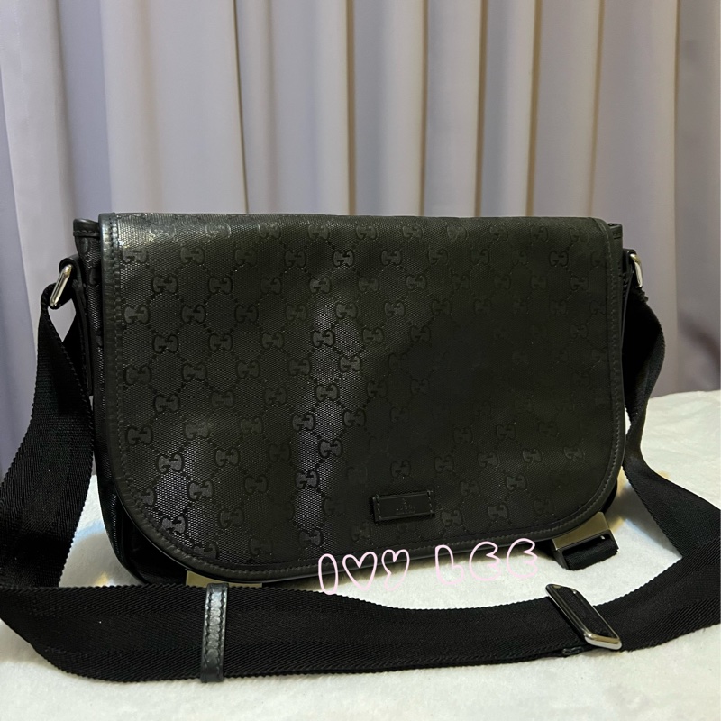 Gucci PVC防水 斜背包 側背包 郵差包 經典黑 201732（售出）  二手精品-13