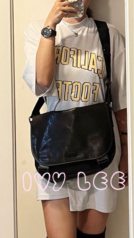 Gucci PVC防水 斜背包 側背包 郵差包 經典黑 201732（售出）  二手精品-26