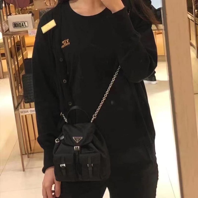 Prada 1BH029 倒三角迷你後背包造型斜背包 黑色-3