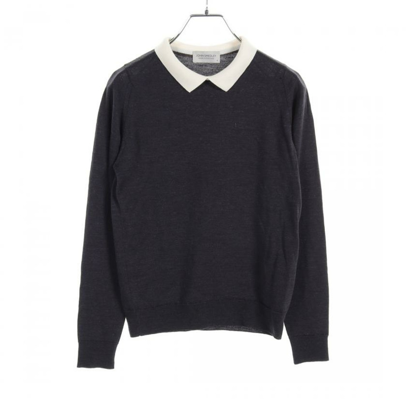 【日本直送】 JOHN SMEDLEY 約翰 斯梅德利 牧師 針織 馬球 襯衫 針織 羊毛 黑暗的 灰色的 象牙-0