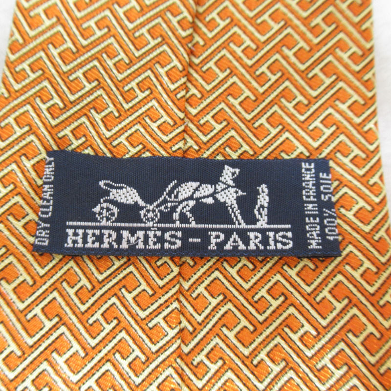 【日本直送】HERMES 領帶 絲綢領帶 橘色 二手 男士-3