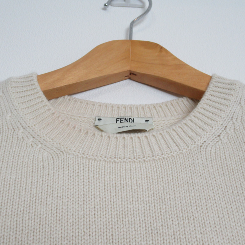 【日本直送】FENDI 針織短袖針織衫羊絨白色二手女用尺寸 40-2