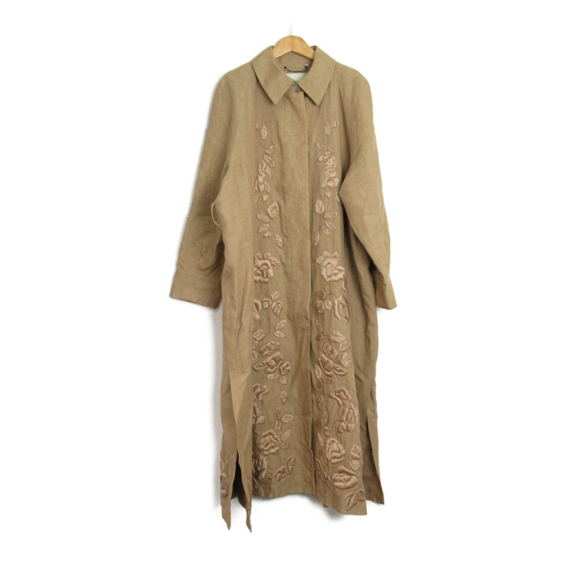 【日本直送】FENDI 刺繡花亞麻棕色二手女式外套 #38-0