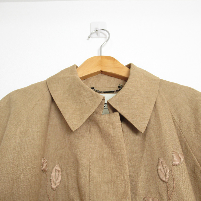 【日本直送】FENDI 刺繡花亞麻棕色二手女式外套 #38-2