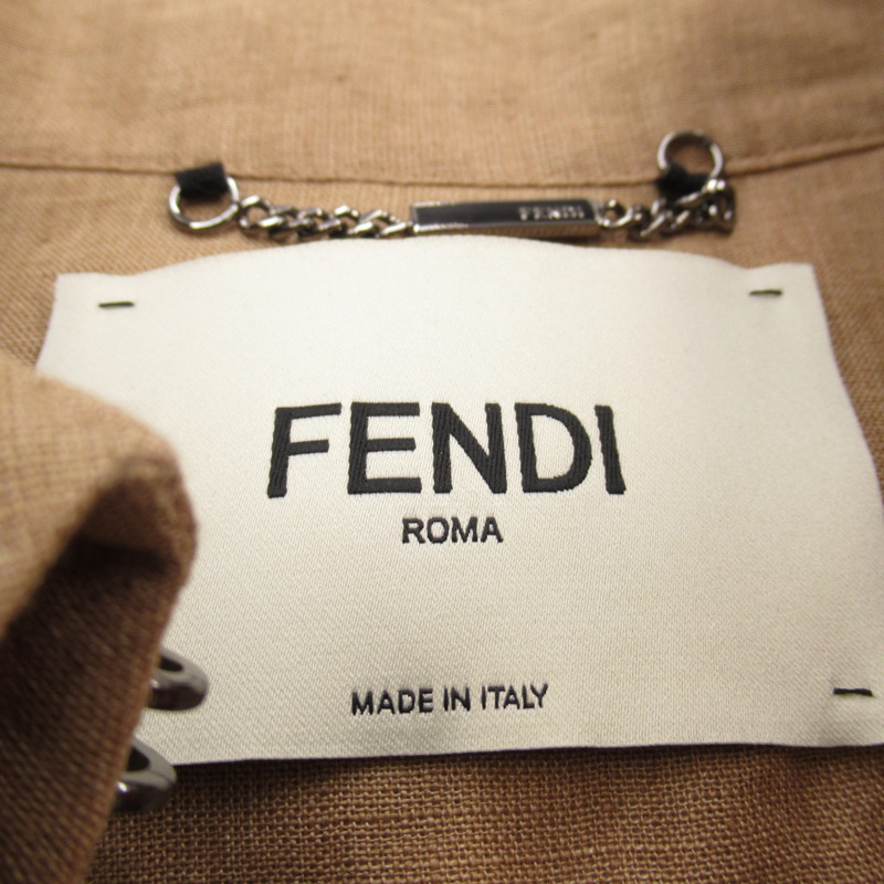 【日本直送】FENDI 刺繡花亞麻棕色二手女式外套 #38-4