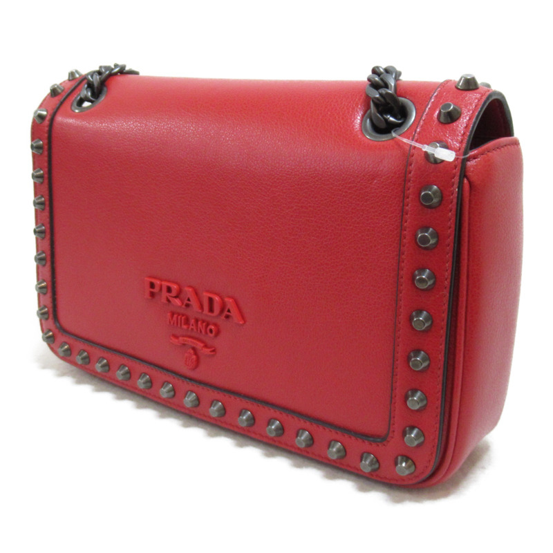 【日本直送】PRADA 鏈條單肩包 1BD147 皮革 紅色 二手女式-2