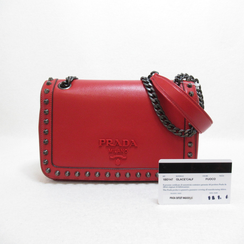 【日本直送】PRADA 鏈條單肩包 1BD147 皮革 紅色 二手女式-4