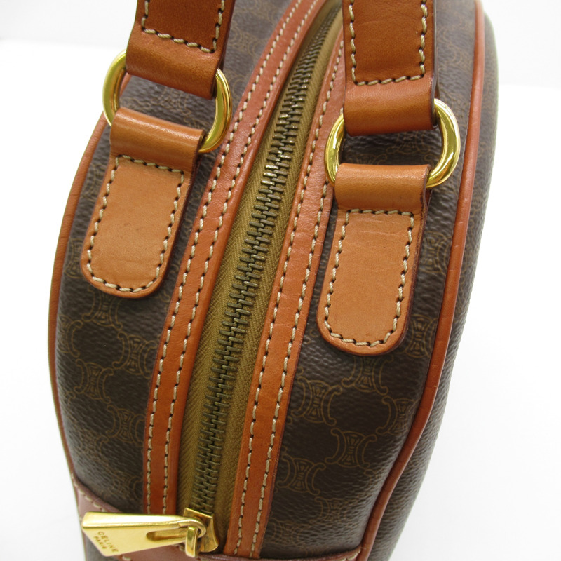 【日本直送】CELINE 圓形拉鍊波士頓手提包 PVC 塗層帆布皮革棕色二手女式-8