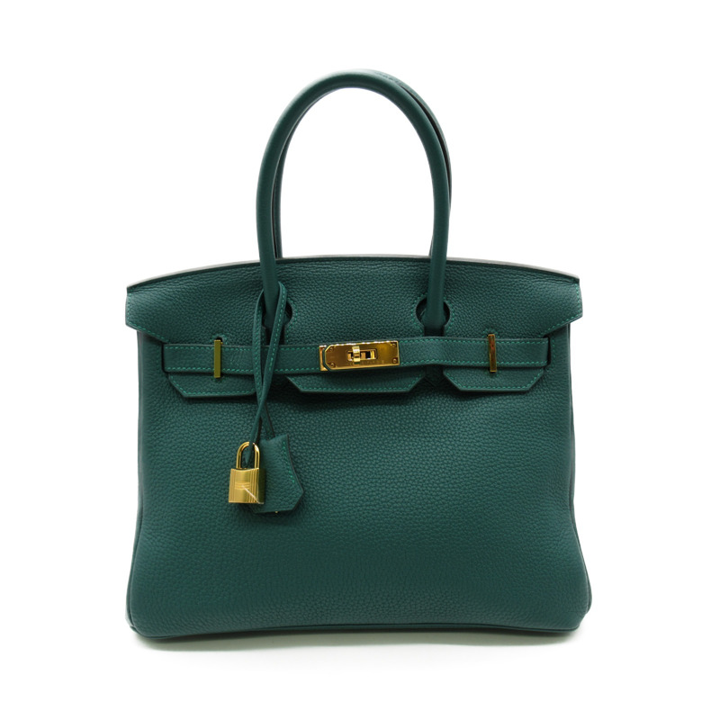 【日本直送】HERMES Birkin 30 手提包 A Togo 皮革 綠色孔雀石 GHW 二手-0