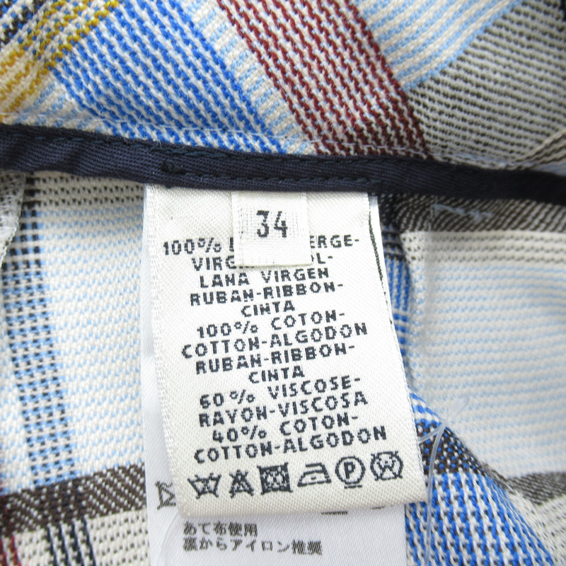 【日本直送】HERMES 格紋長褲棉質羊毛藍色米色二手女用尺寸 34-3