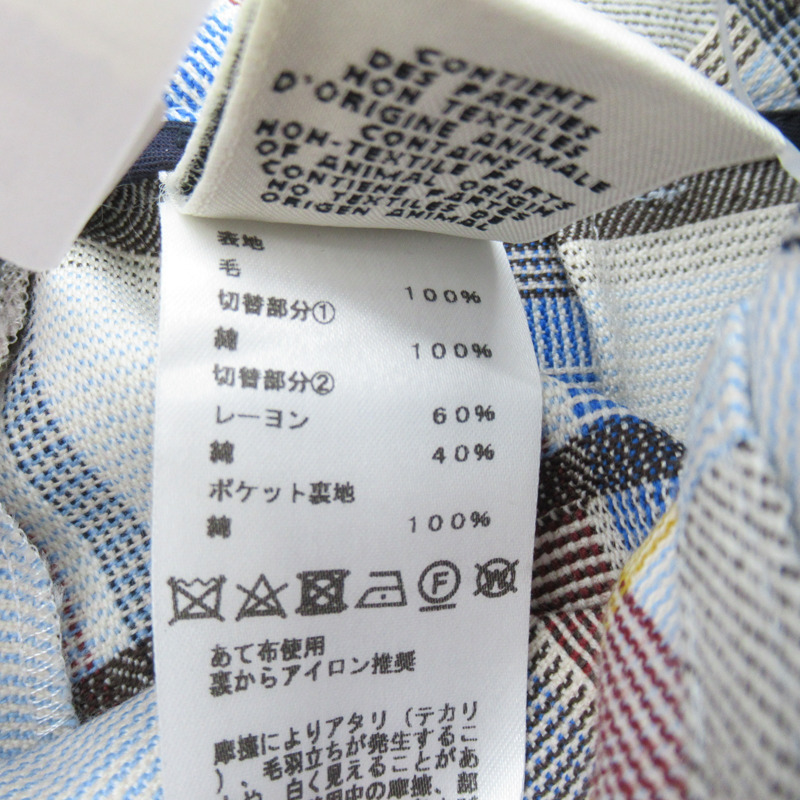 【日本直送】HERMES 格紋長褲棉質羊毛藍色米色二手女用尺寸 34-4