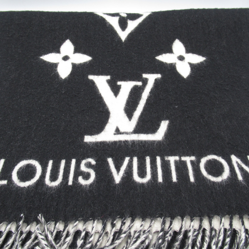【日本直送】LOUIS VUITTON 交織字母圍巾 402338 羊絨黑色 二手男女通用-2