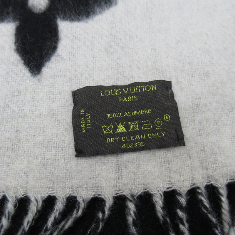 【日本直送】LOUIS VUITTON 交織字母圍巾 402338 羊絨黑色 二手男女通用-3