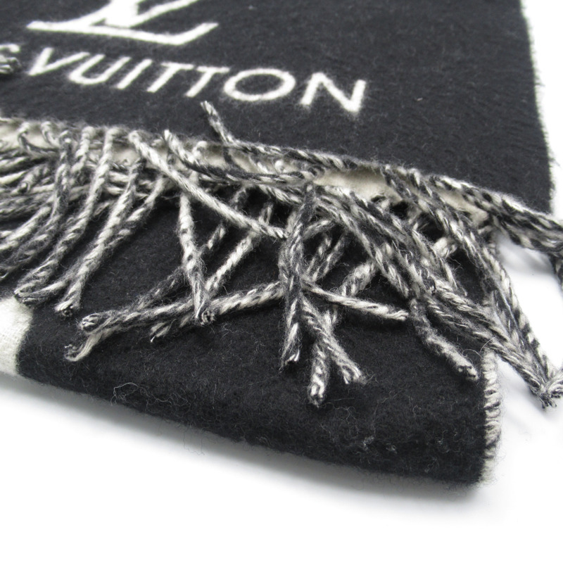 【日本直送】LOUIS VUITTON 交織字母圍巾 402338 羊絨黑色 二手男女通用-4