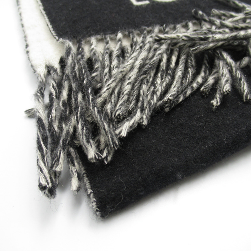 【日本直送】LOUIS VUITTON 交織字母圍巾 402338 羊絨黑色 二手男女通用-5