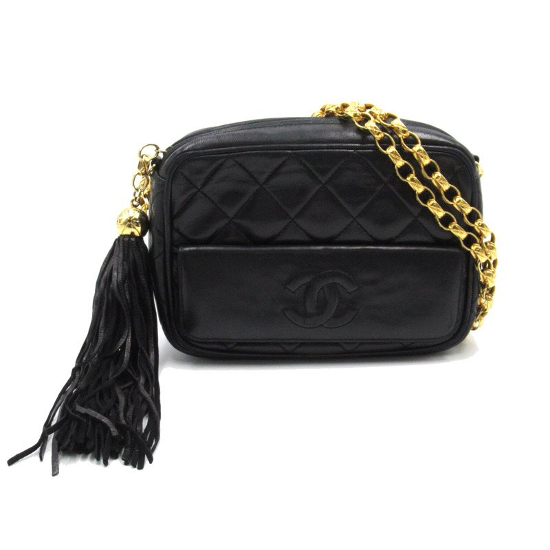 【日本直送】CHANEL 流蘇鏈條單肩包斜背流蘇小羊皮黑 GHW 二手-0