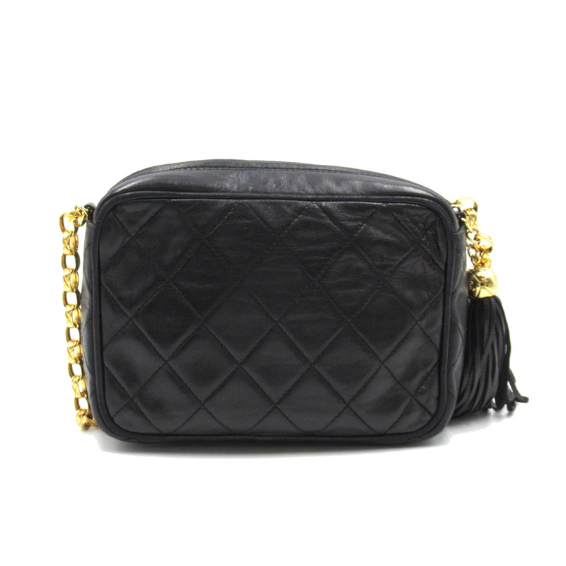 【日本直送】CHANEL 流蘇鏈條單肩包斜背流蘇小羊皮黑 GHW 二手-1
