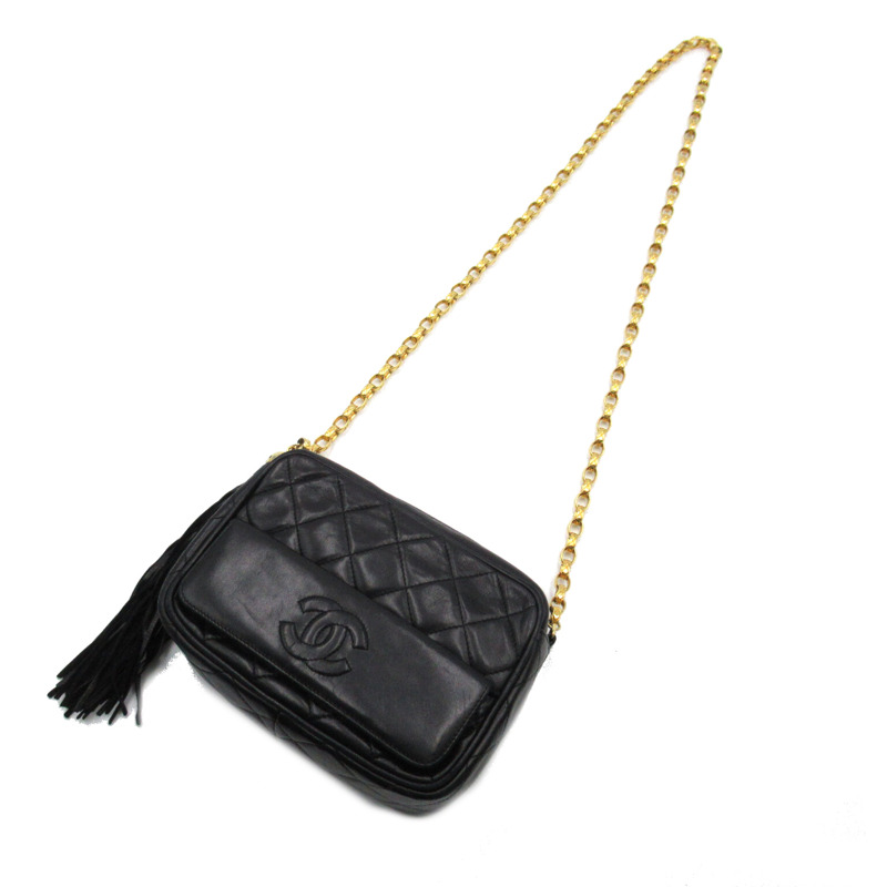 【日本直送】CHANEL 流蘇鏈條單肩包斜背流蘇小羊皮黑 GHW 二手-4