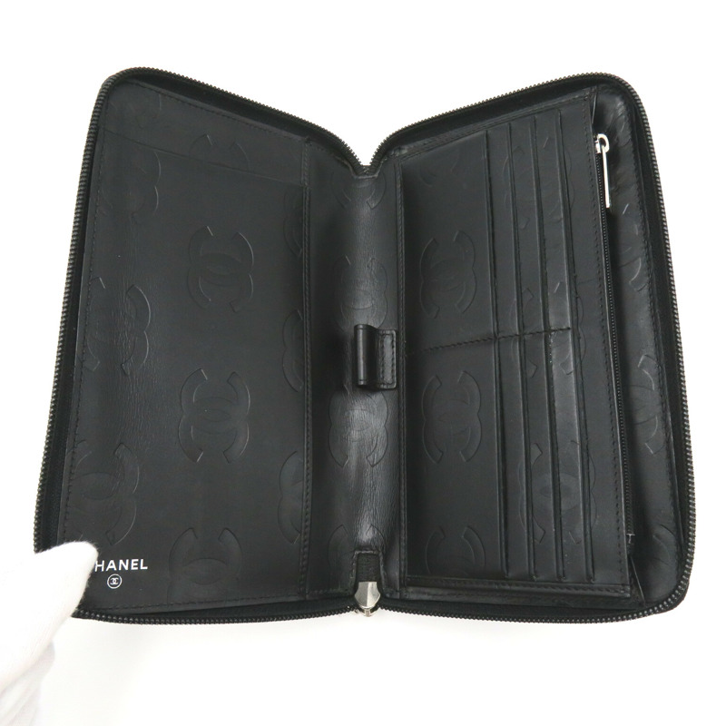 【日本直送】CHANEL Cambon Line 長拉鍊皮夾 A26710 皮革 黑色 二手 女士 CC SHW-4