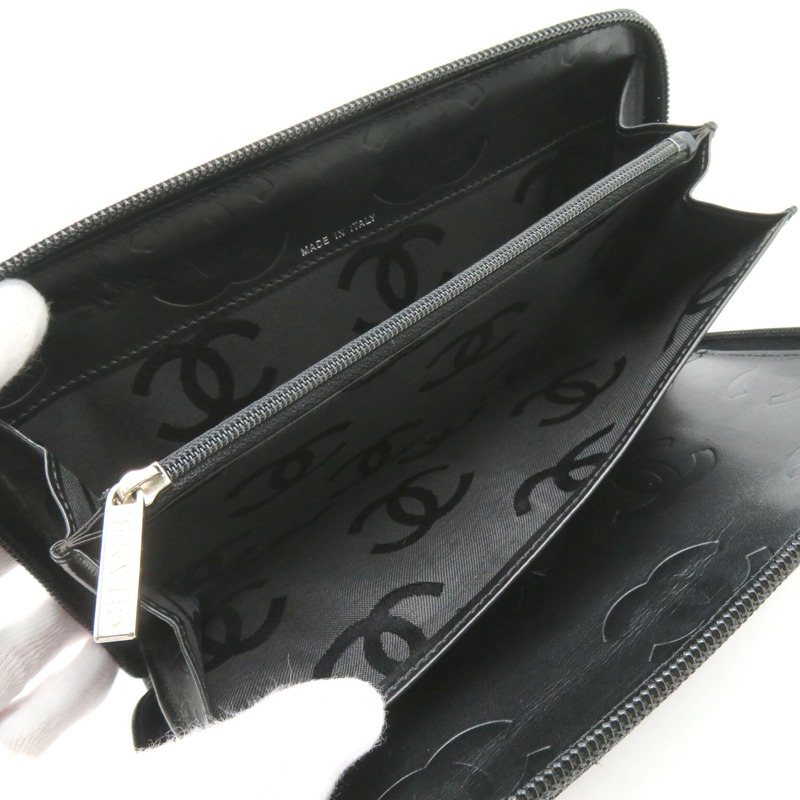 【日本直送】CHANEL Cambon Line 長拉鍊皮夾 A26710 皮革 黑色 二手 女士 CC SHW-5