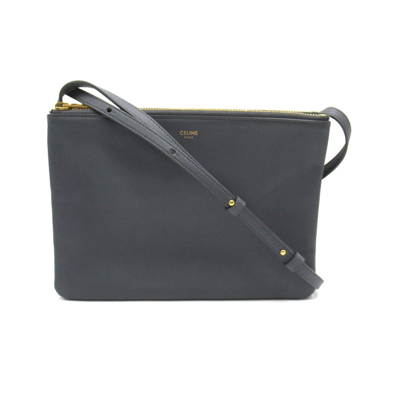 【日本直送】CELINE Trio 肩斜背包皮夾 S-AT-3168 皮革 灰色 二手-0