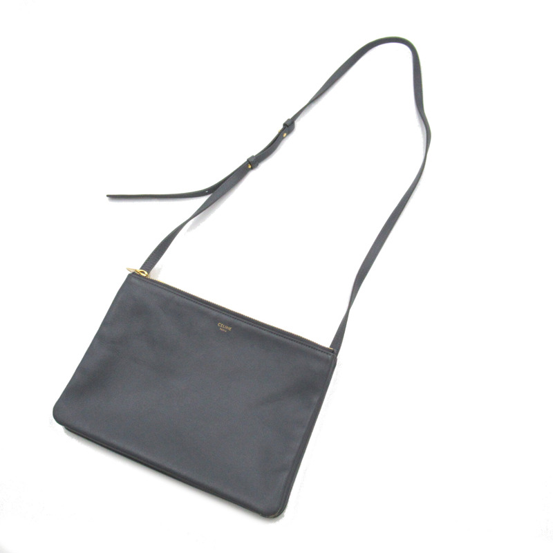 【日本直送】CELINE Trio 肩斜背包皮夾 S-AT-3168 皮革 灰色 二手-4