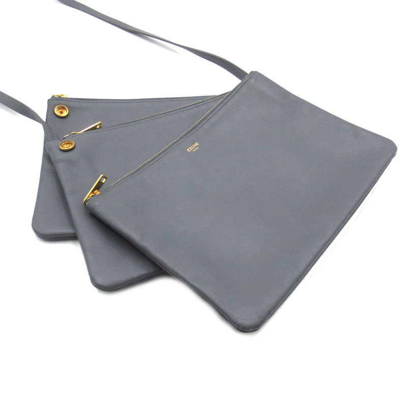 【日本直送】CELINE Trio 肩斜背包皮夾 S-AT-3168 皮革 灰色 二手-5