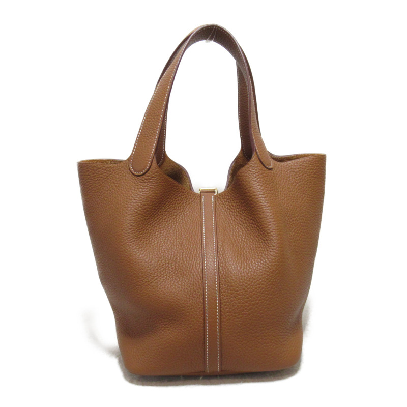 【日本直送】HERMES Picotin Lock 中型手袋 Clemence 皮革棕色金色二手女款 Y GHW-1
