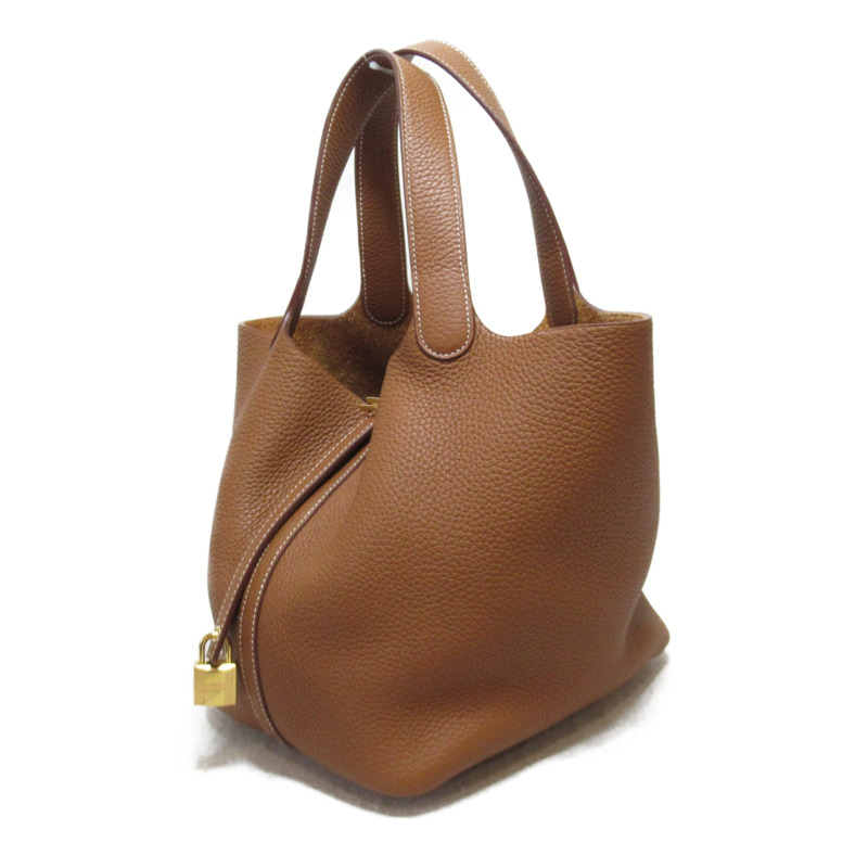 【日本直送】HERMES Picotin Lock 中型手袋 Clemence 皮革棕色金色二手女款 Y GHW-2