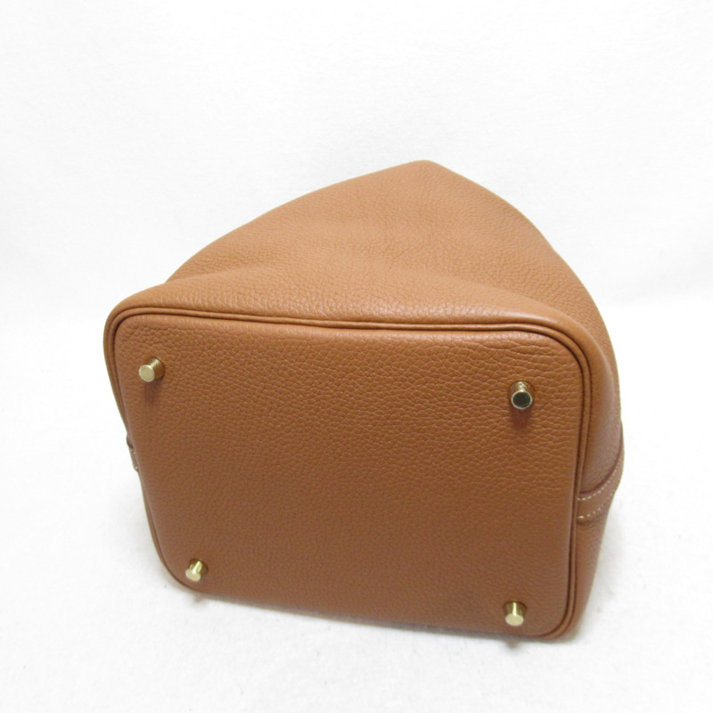 【日本直送】HERMES Picotin Lock 中型手袋 Clemence 皮革棕色金色二手女款 Y GHW-3