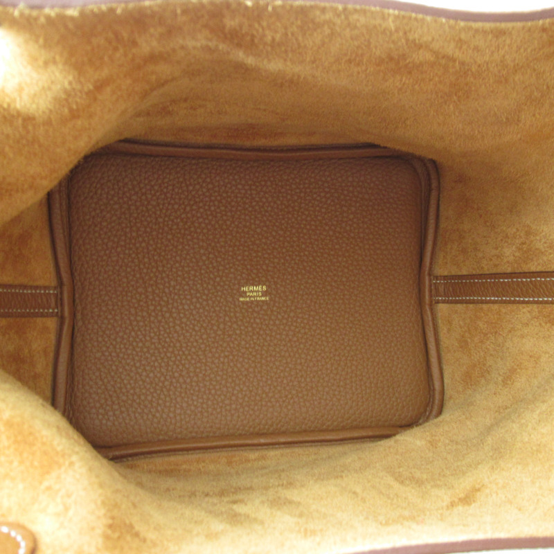 【日本直送】HERMES Picotin Lock 中型手袋 Clemence 皮革棕色金色二手女款 Y GHW-5