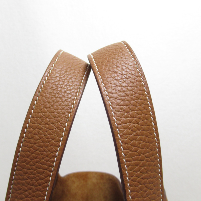 【日本直送】HERMES Picotin Lock 中型手袋 Clemence 皮革棕色金色二手女款 Y GHW-7