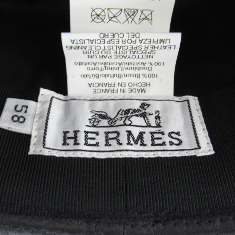 【日本直送】HERMES 帽子 帽子 皮革 黑色 二手 男女通用-4