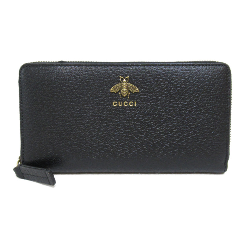 【日本直送】GUCCI Animalier 圓長皮夾皮夾 523667 皮革黑色二手男女通用-0