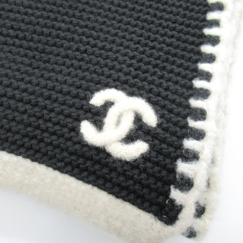 【日本直送】CHANEL 圍巾披肩羊絨黑白色二手可可-3