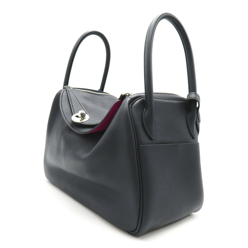 【日本直送】HERMES Lindy 26 Verso 手提包 Vaux Swift 皮革小牛皮海軍藍粉色藍色靛藍-3