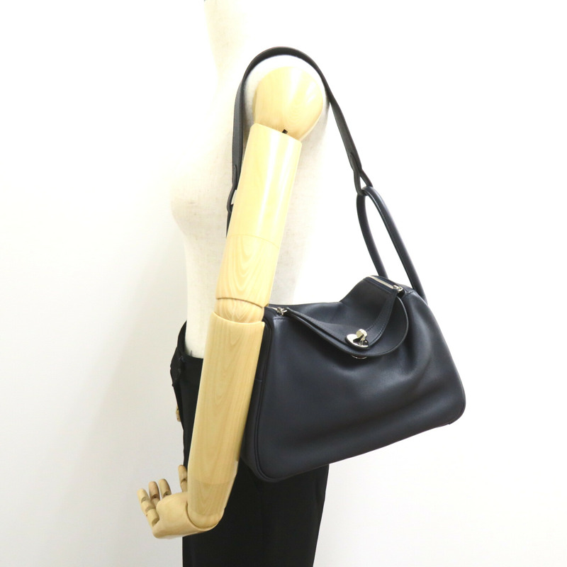 【日本直送】HERMES Lindy 26 Verso 手提包 Vaux Swift 皮革小牛皮海軍藍粉色藍色靛藍-5