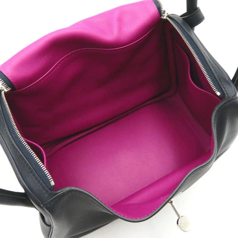 【日本直送】HERMES Lindy 26 Verso 手提包 Vaux Swift 皮革小牛皮海軍藍粉色藍色靛藍-6