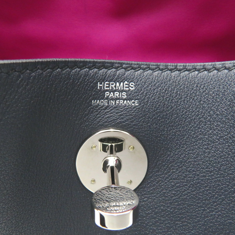 【日本直送】HERMES Lindy 26 Verso 手提包 Vaux Swift 皮革小牛皮海軍藍粉色藍色靛藍-8