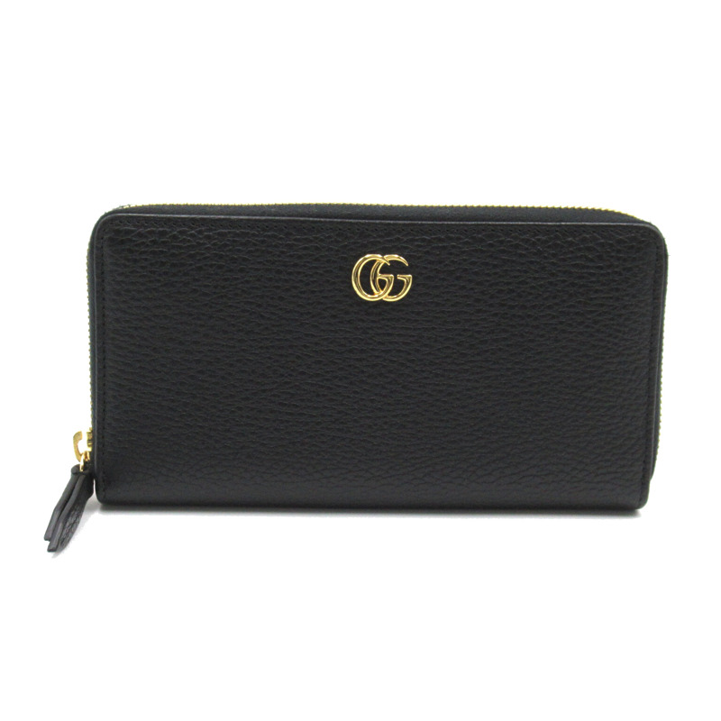 【日本直送】GUCCI GG Marmont 皮革全拉鍊皮夾長皮夾 456117 皮革 黑色 二手-0