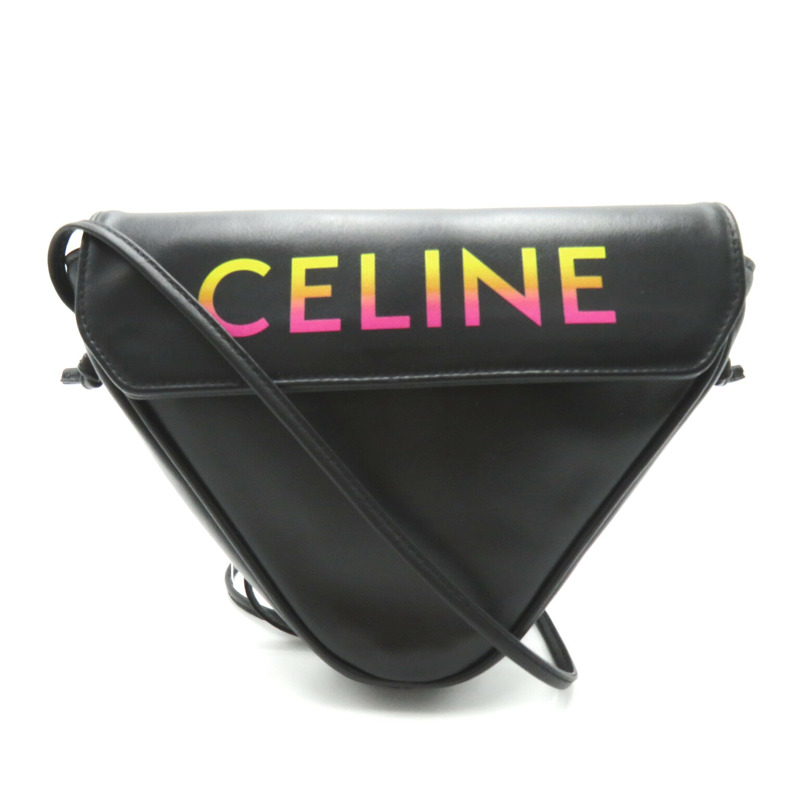 【日本直送】CELINE 標誌三角形單肩單肩包 小牛皮（牛皮）黑色二手女式-0