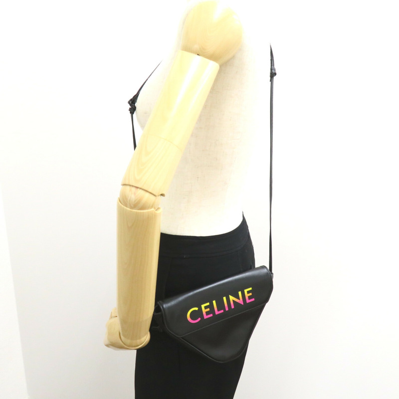 【日本直送】CELINE 標誌三角形單肩單肩包 小牛皮（牛皮）黑色二手女式-8