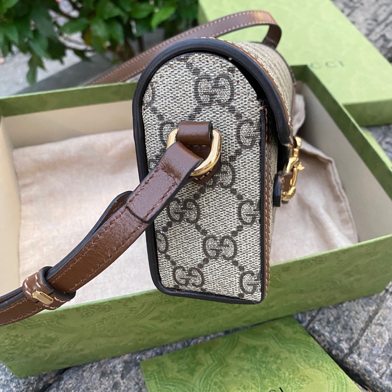 「已售出」二手GUCCI Horsebit 1955 mini bag焦糖色盒子包手機包699296-5