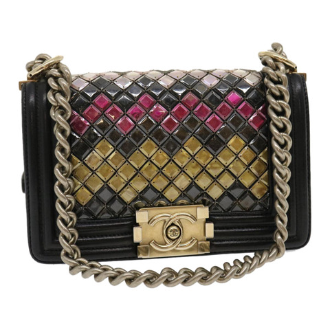 香奈兒 (CHANEL) 鏈 Boy Chanel 單肩包 Tile 黑色 多色 CC Auth 29551A