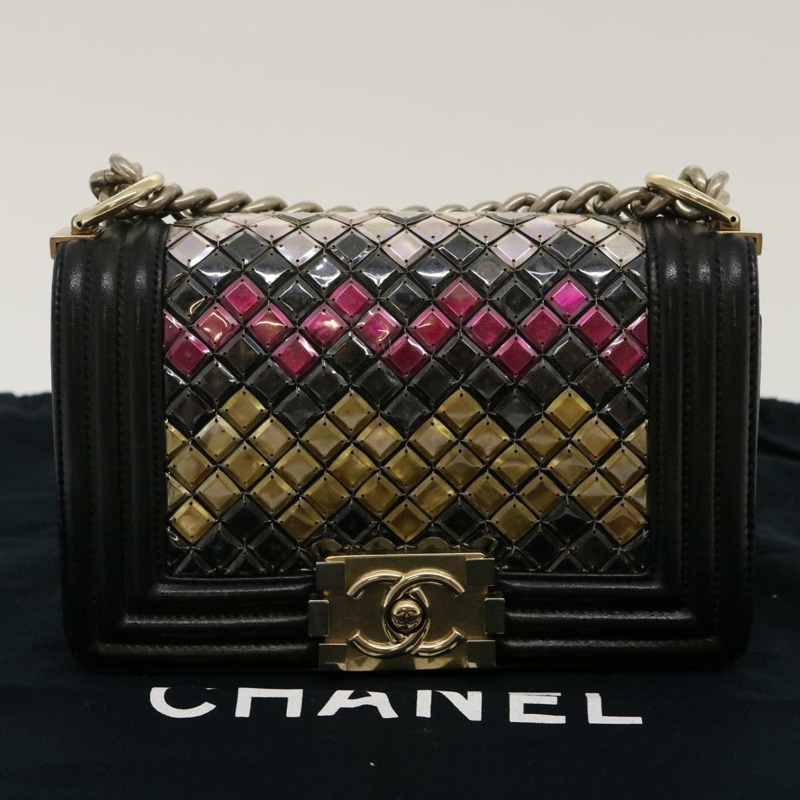 【日本直送】香奈兒 (CHANEL) 鏈 Boy Chanel 單肩包 Tile 黑色 多色 CC Auth 29551A-11