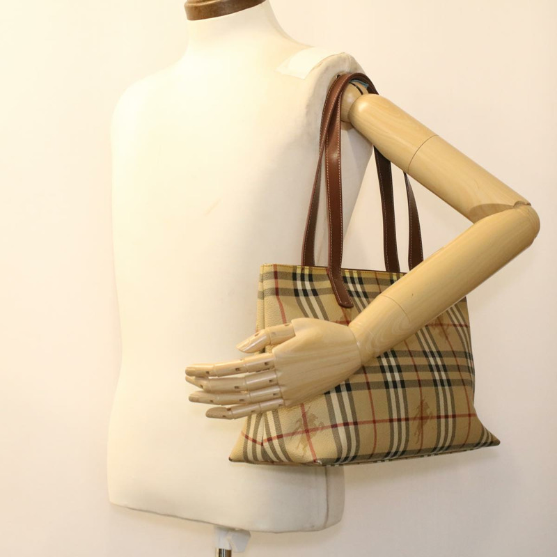 【日本直送】BURBERRY Nova 格紋手提包 PVC 皮革米色 T-02-1 正品 yk5916-21