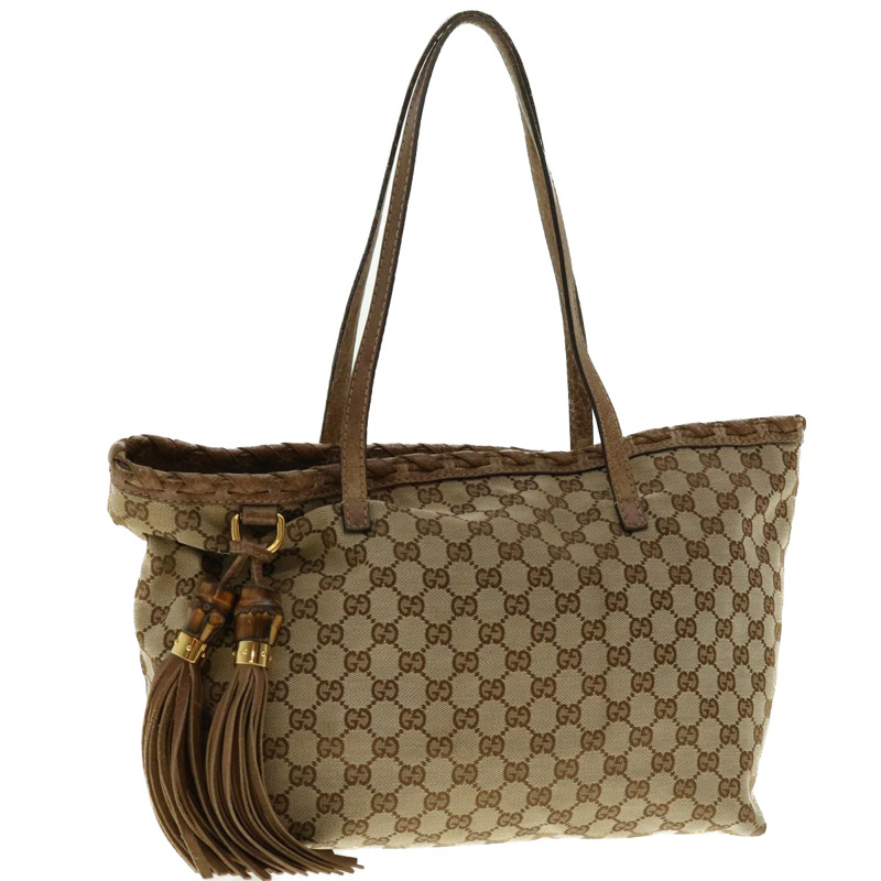 【日本直送】GUCCI GG 帆布流蘇竹節手提包米色棕色 218780 正品 tb616-0